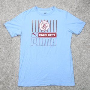 Puma Manchester City Shirt Mens Small Blue Graphic Cotton Short Sleeve Pullover